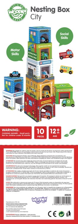 WOOPIE GREEN Układanka Kostki Miasto Pojazdy w Pudełkach + Figurki 10 el.