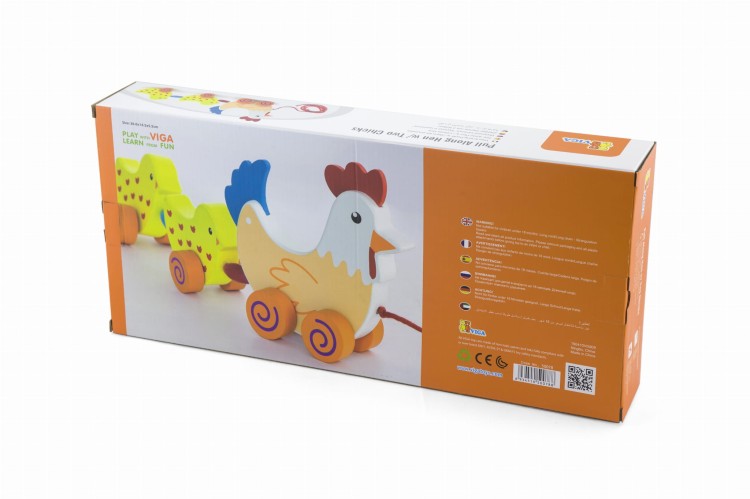 VIGA Zestaw do ciągnięcia Kurka z kurczakami 36 cm
