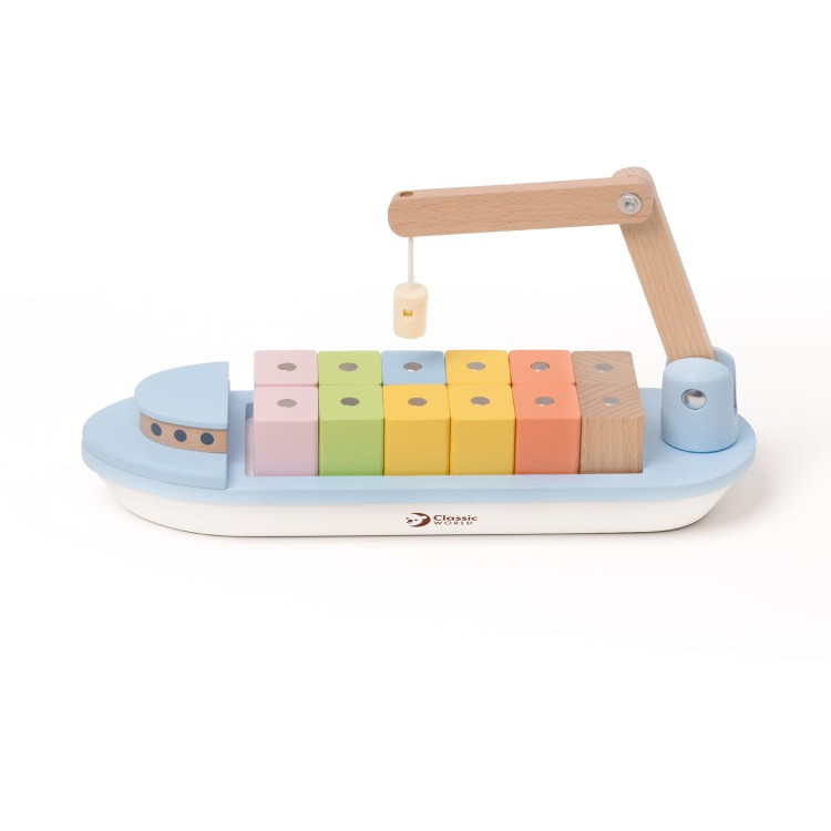 CLASSIC WORLD Drewniany Statek Układanie Bloków 13 el.