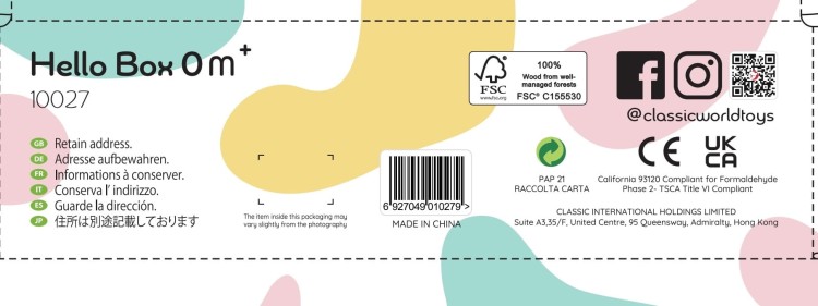 CLASSIC WORLD Pastelowy Zestaw dla Niemowląt Box Pierwsze Zabawki od 0 - 6 miesięcy