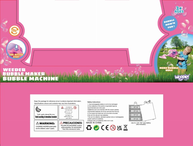 WOOPIE Kosiarka Ręczna Maszyna do Robienia Baniek Mydlanych Różowa