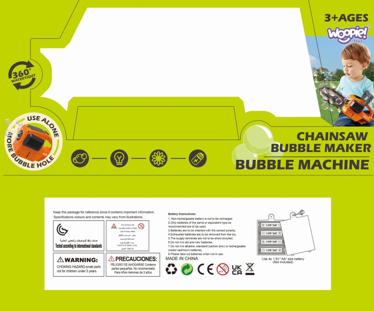WOOPIE Piła Łańcuchowa - Pistolet do Robienia Baniek Mydlanych