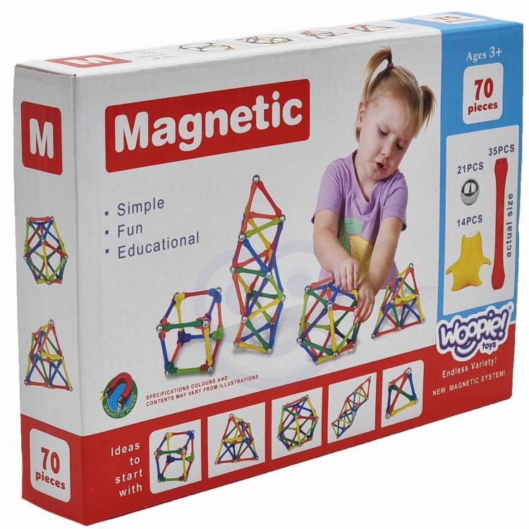 WOOPIE Klocki Magnetyczne Konstrukcyjne Układanka Kreatywna 70 el.