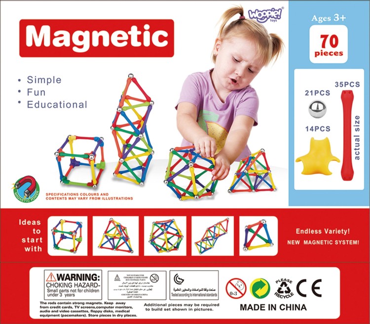 WOOPIE Klocki Magnetyczne Konstrukcyjne Układanka Kreatywna 70 el.