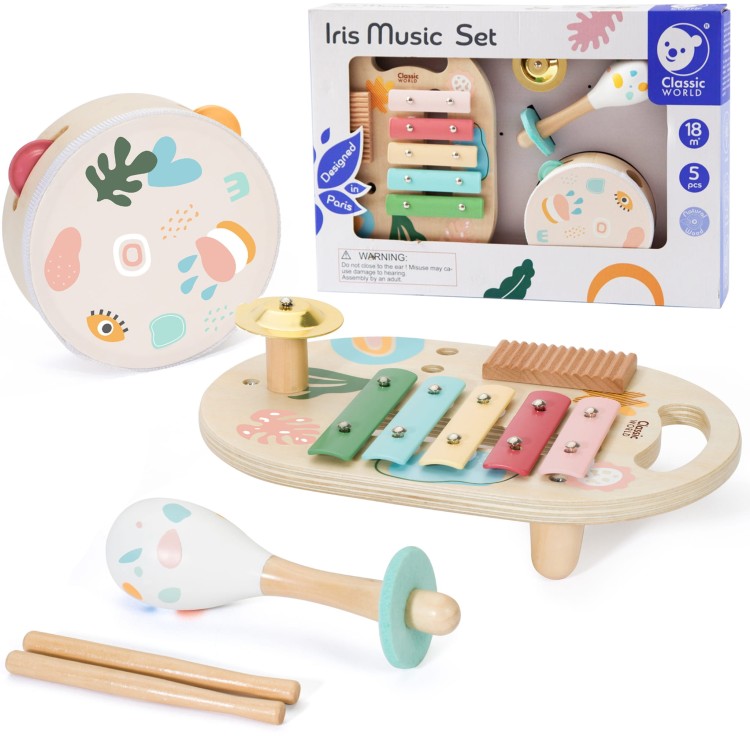 CLASSIC WORLD Zestaw Instrumenty Muzyczne dla Dzieci Cymbałki Bębenek Grzechotka 5 el.