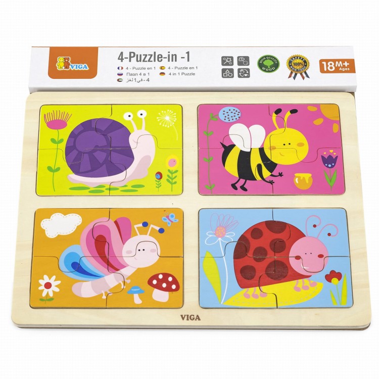 Drewniane Puzzle Owady 4w1 VIGA