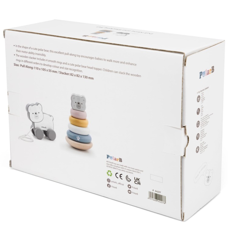 Zestaw Miś Polarny Drewniana Piramidka + Miś Polarny do Ciągnięcia VIGA PolarB
