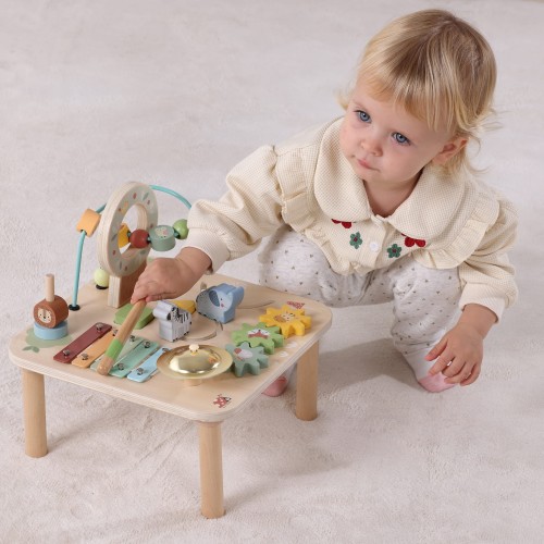 Drewniany Stolik Edukacyjny Muzyczny Labirynt Sensoryczny 5W1 WOOPIE GREEN