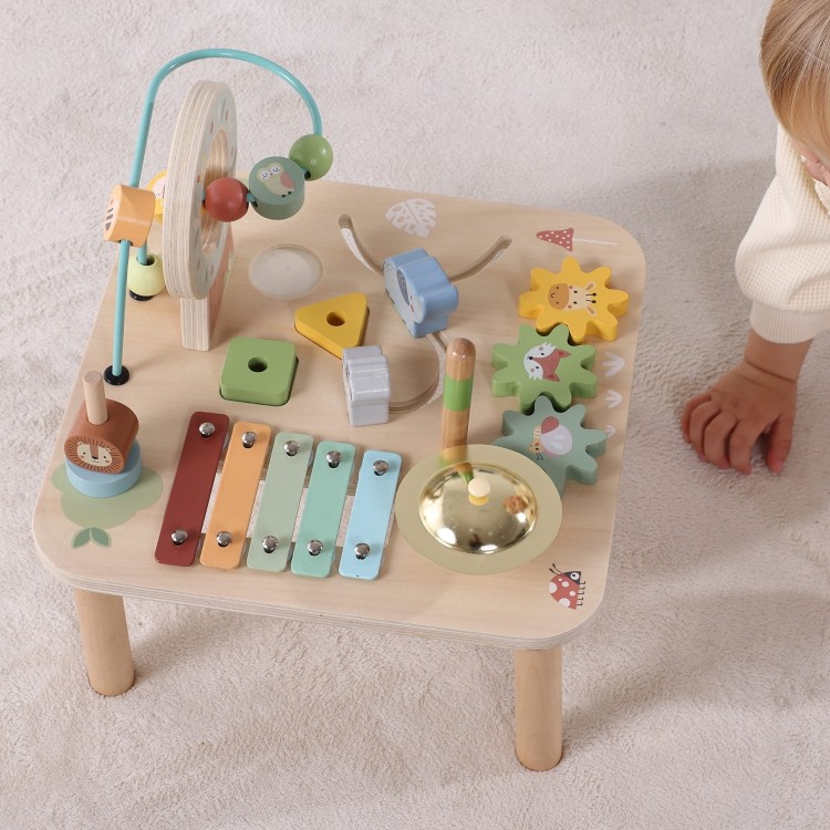 Drewniany Stolik Edukacyjny Muzyczny Labirynt Sensoryczny 5W1 WOOPIE GREEN