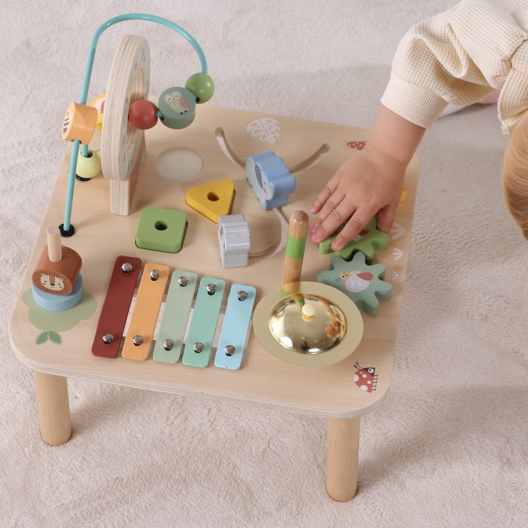 Drewniany Stolik Edukacyjny Muzyczny Labirynt Sensoryczny 5W1 WOOPIE GREEN