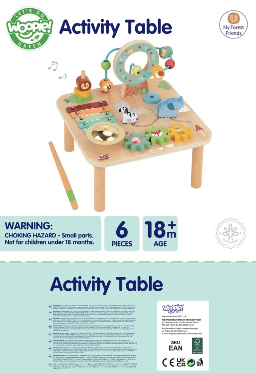 Drewniany Stolik Edukacyjny Muzyczny Labirynt Sensoryczny 5W1 WOOPIE GREEN