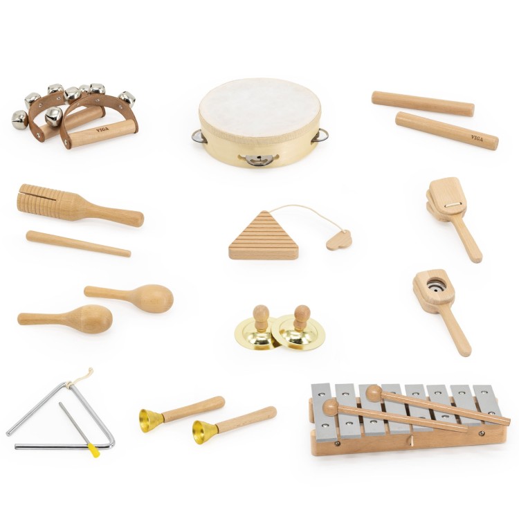Drewniana Tablica Muzyczna Zestaw 12 Instrumentów Perkusyjnych VIGA