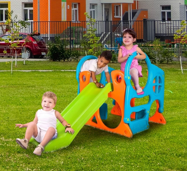 Duży Plac Zabaw Activity Center Zjeżdżalnia 100 cm Ścianka Wspinaczkowa Kształty FEBER