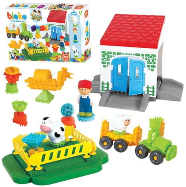 Klocki Jeżyki Pin Bricks FARMA w Kartonie 100 el. + 3 Figurki MOCHTOYS