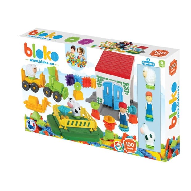 Klocki Jeżyki Pin Bricks FARMA w Kartonie 100 el. + 3 Figurki MOCHTOYS