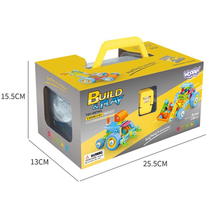 Zestaw Pojazdów Klocki Konstrukcyjny 6w1 WOOPIE