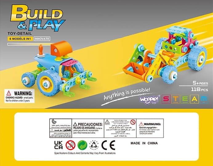 Zestaw Pojazdów Klocki Konstrukcyjny 6w1 WOOPIE
