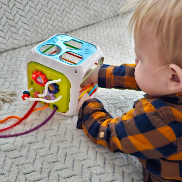 Elastyczna Kostka Sensoryczna Sorter dla Dzieci Zwierzątka + Grzechotka 7 el. WOOPIE BABY