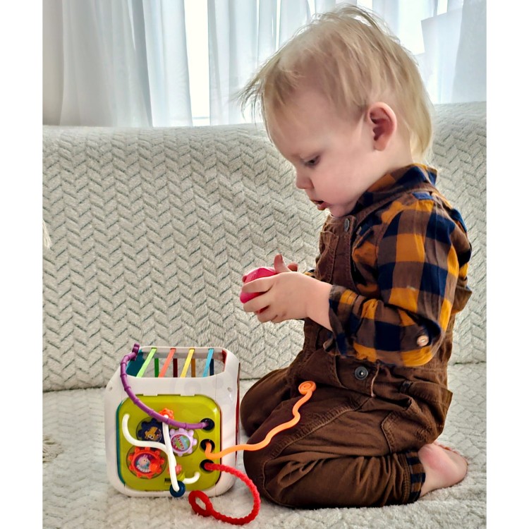 Elastyczna Kostka Sensoryczna Sorter dla Dzieci Zwierzątka + Grzechotka 7 el. WOOPIE BABY