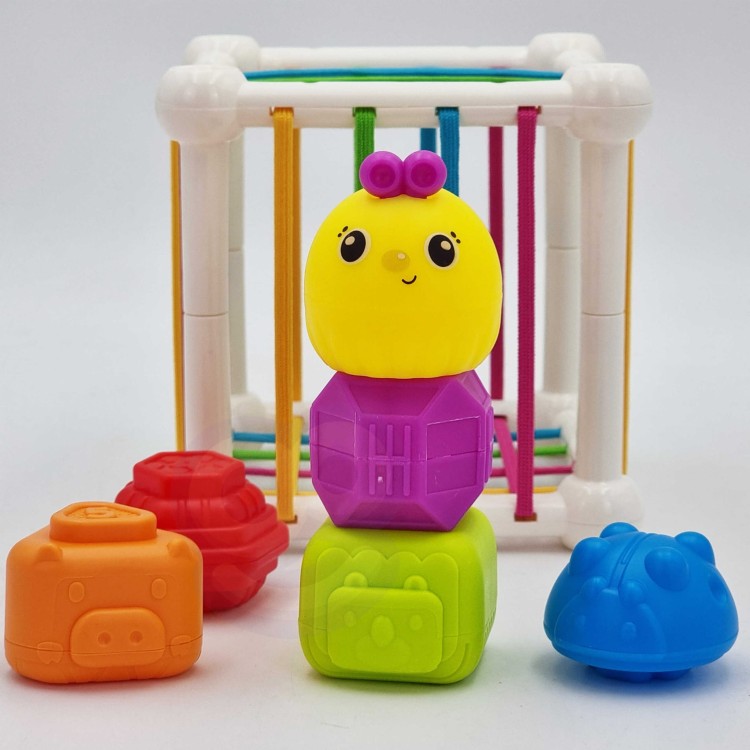 Elastyczna Kostka Sensoryczna Sorter dla Dzieci Zwierzątka + Grzechotka 7 el. WOOPIE BABY