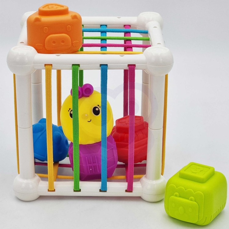 Elastyczna Kostka Sensoryczna Sorter dla Dzieci Zwierzątka + Grzechotka 7 el. WOOPIE BABY