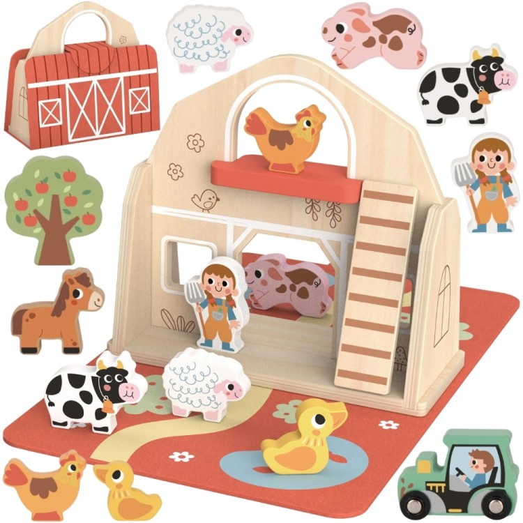 Drewniana Składana Farma w Walizce ze Zwierzątkami TOOKY TOY