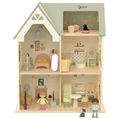 Wielki Drewniany Domek dla Lalek z mebelkami