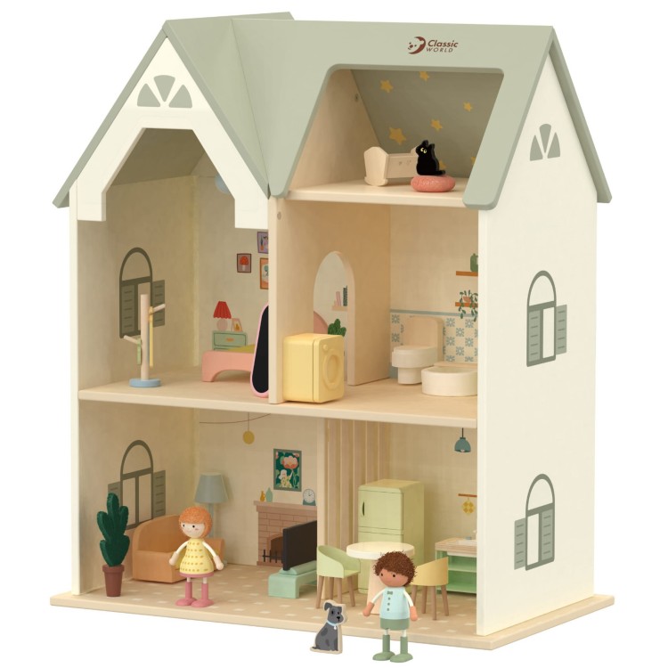 Wielki Drewniany Domek dla Lalek z mebelkami