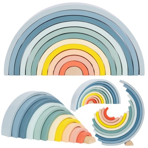 Pastelowa Układanka Drewniane Klocki Montessori Tęcza