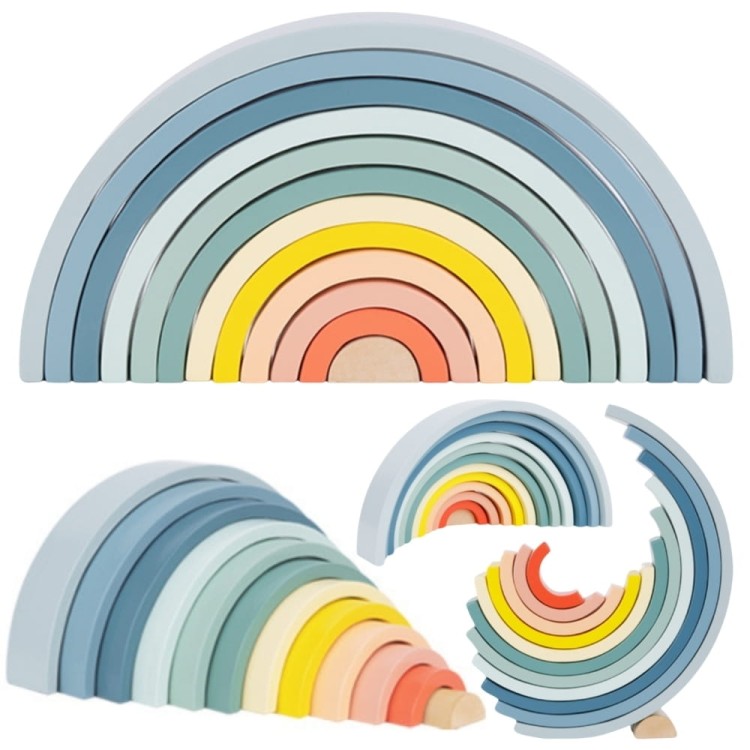 Pastelowa Układanka Drewniane Klocki Montessori Tęcza