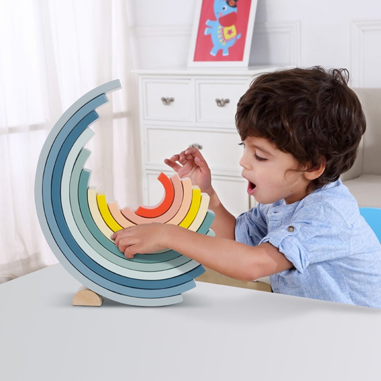 Pastelowa Układanka Drewniane Klocki Montessori Tęcza