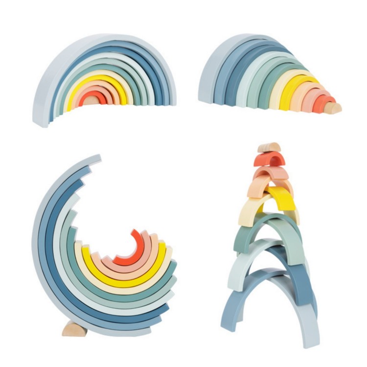 Pastelowa Układanka Drewniane Klocki Montessori Tęcza