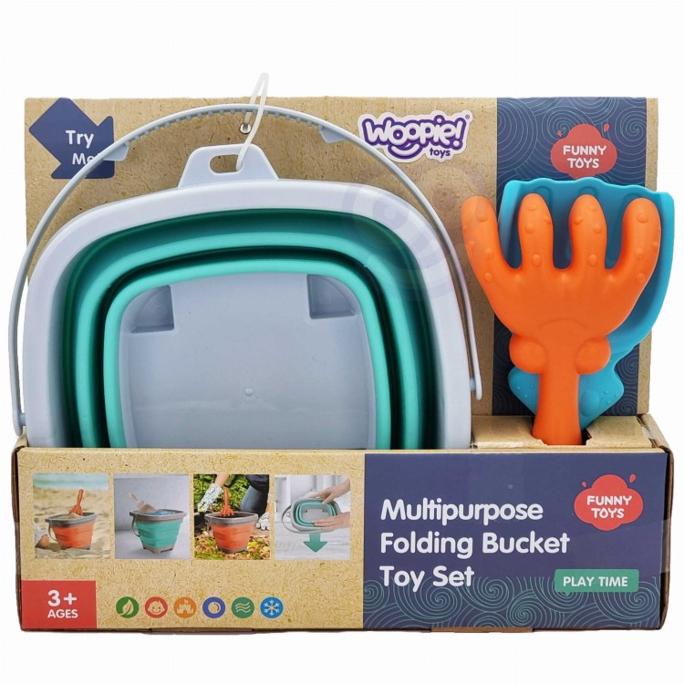 Zestaw Wiaderko Składane z Grabkami Łopatką Niebieskie WOOPIE