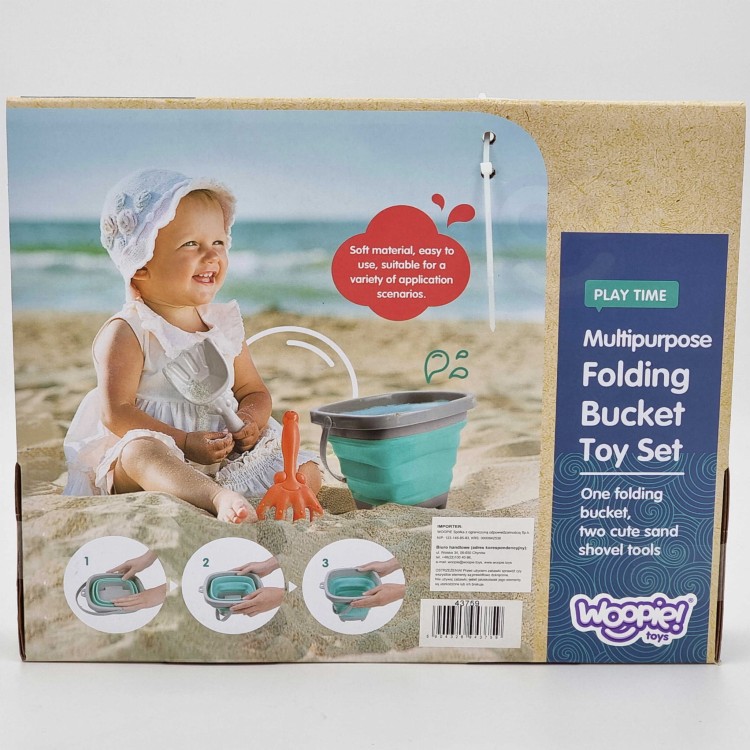 Zestaw Wiaderko Składane z Grabkami Łopatką Niebieskie WOOPIE