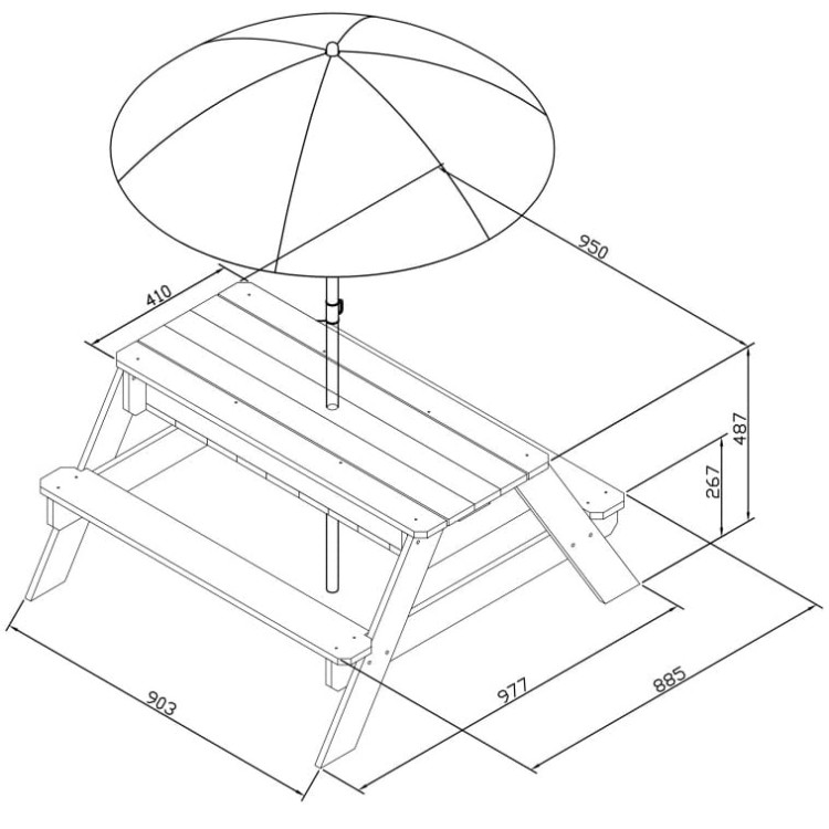 Stół Piknikowy Nick z Ławką i Parasolem oraz Pojemnikami na Wodę/Piasek