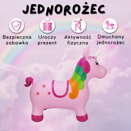 Skoczek Gumowy do Skakania Jednorożec Różowy + Pompka