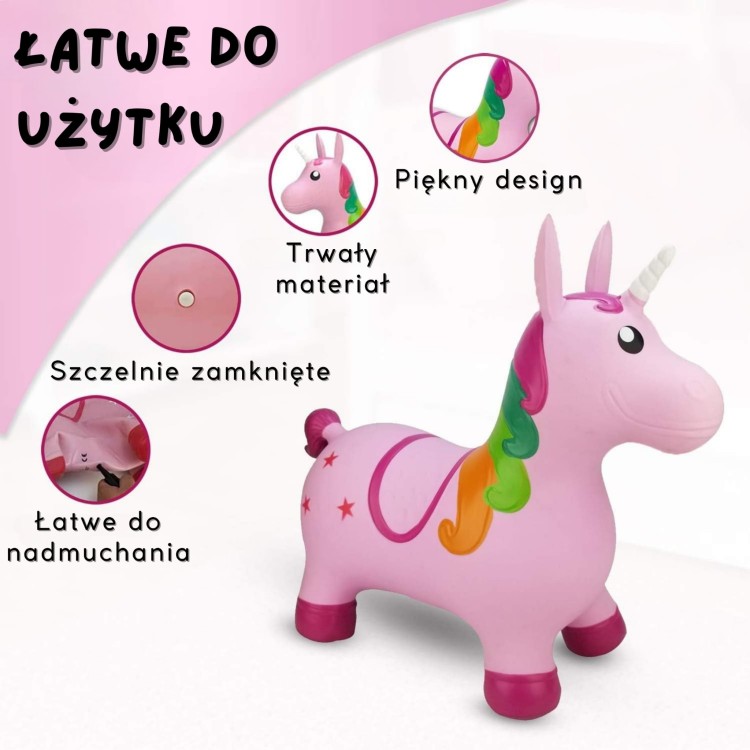 Skoczek Gumowy do Skakania Jednorożec Różowy + Pompka