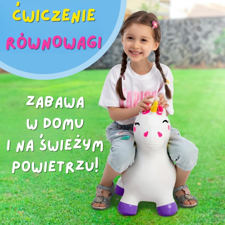 Skoczek Gumowy do Skakania Jednorożec Biały+ Pompka