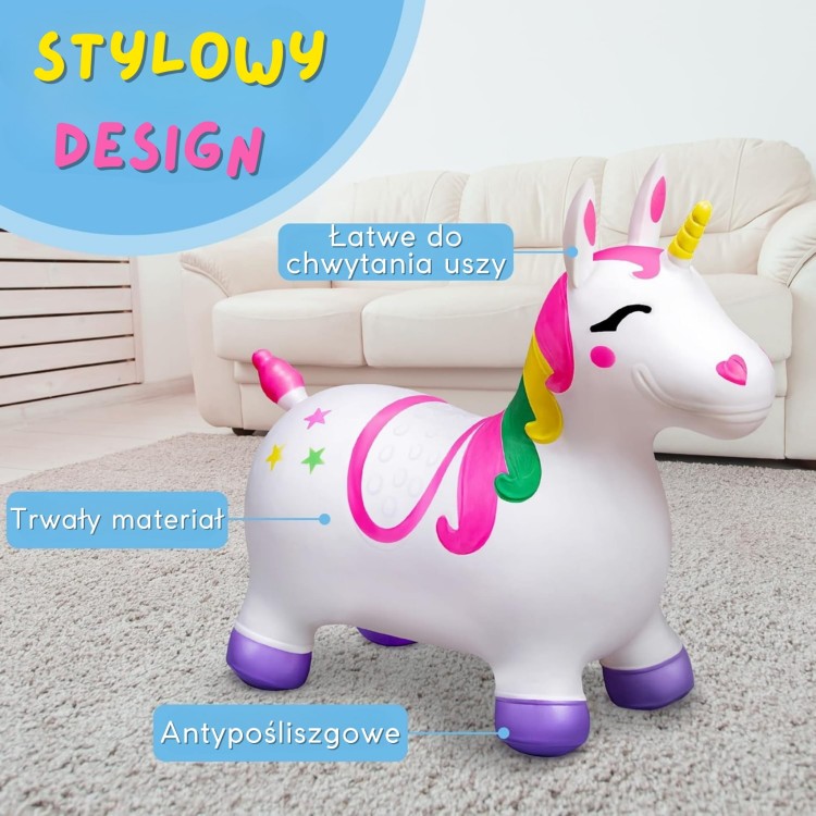 Skoczek Gumowy do Skakania Jednorożec Biały+ Pompka