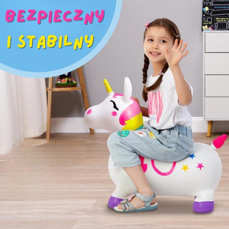 Skoczek Gumowy do Skakania Jednorożec Biały+ Pompka