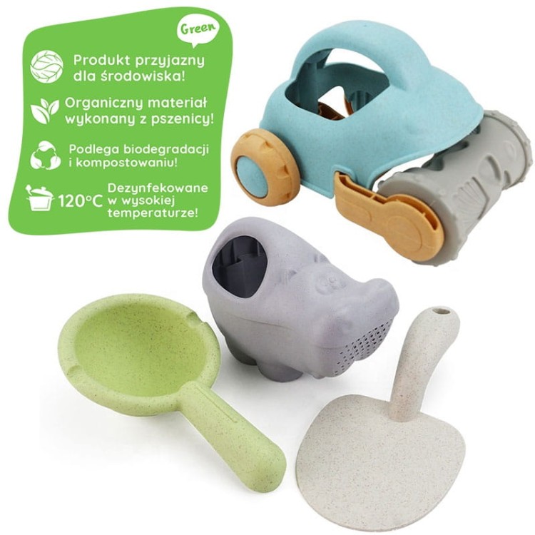 Zestaw do Piasku z Samochodzikiem WOOPIE GREEN 10 el. – Ekologiczna zabawa z BIO materiału