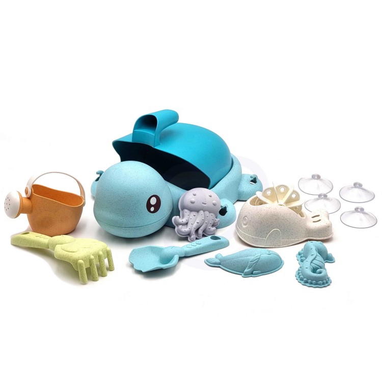 Zestaw 2w1 do Piasku i Wanny Żółwik WOOPIE GREEN 8 el. – Ekologiczna zabawa BIO