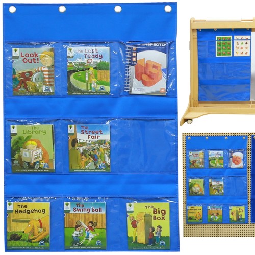 Materiałowy Arkusz z Kieszonkami na Książki i Obrazki – Niebieski – Masterkidz EDU