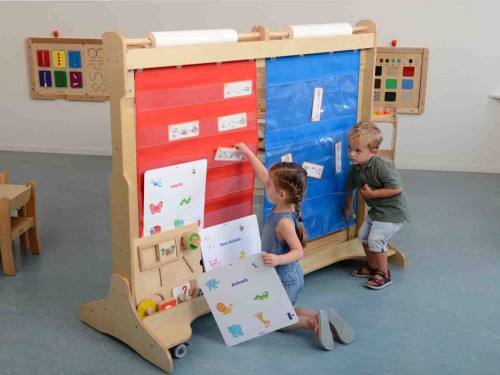 Materiałowy Arkusz z Kieszonkami na Książki i Obrazki – Niebieski – Masterkidz EDU