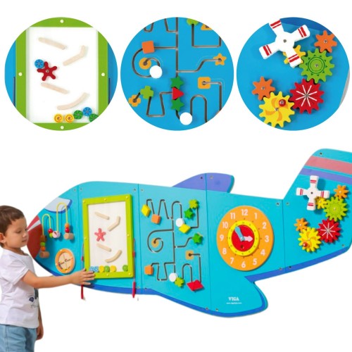 Drewniana Tablica Sensoryczna Manipulacyjna Samolot Montessori FSC – VIGA