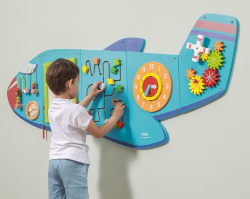 Drewniana Tablica Sensoryczna Manipulacyjna Samolot Montessori FSC – VIGA
