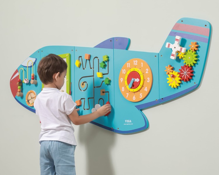 Drewniana Tablica Sensoryczna Manipulacyjna Samolot Montessori FSC – VIGA