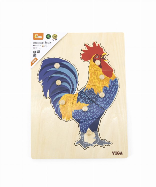 Drewniane Puzzle Montessori Kogut z Pinezkami – VIGA