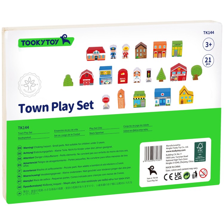 Drewniany Zestaw Budynków i Figurek Miasto – TOOKY TOY | Zabawka Montessori