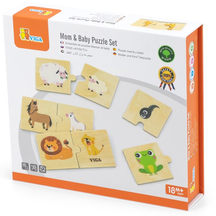 Drewniane Puzzle Układanka Zwierzątka Małe i Duże – VIGA | Nauka Przeciwieństw dla Dzieci